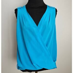 EUC AMANDA UPRICHARD Women's Silk Blue Sleeveless Crossed V-Neck Blouse Top M